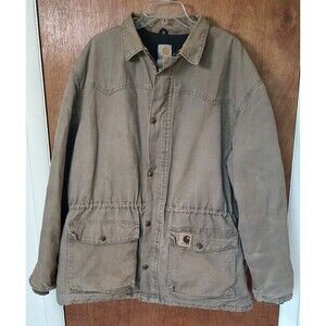 VTG Carhartt XL C46DES brown khaki quilted western chore barn coat some damage